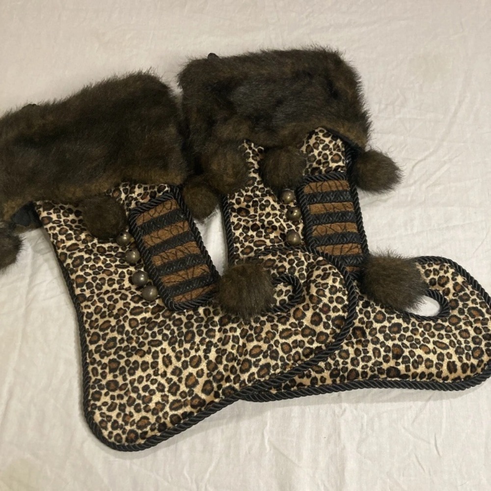 11-30 Lot 2 Donna Salyer’s Fabulous Furs Animal Print Christmas Stockings